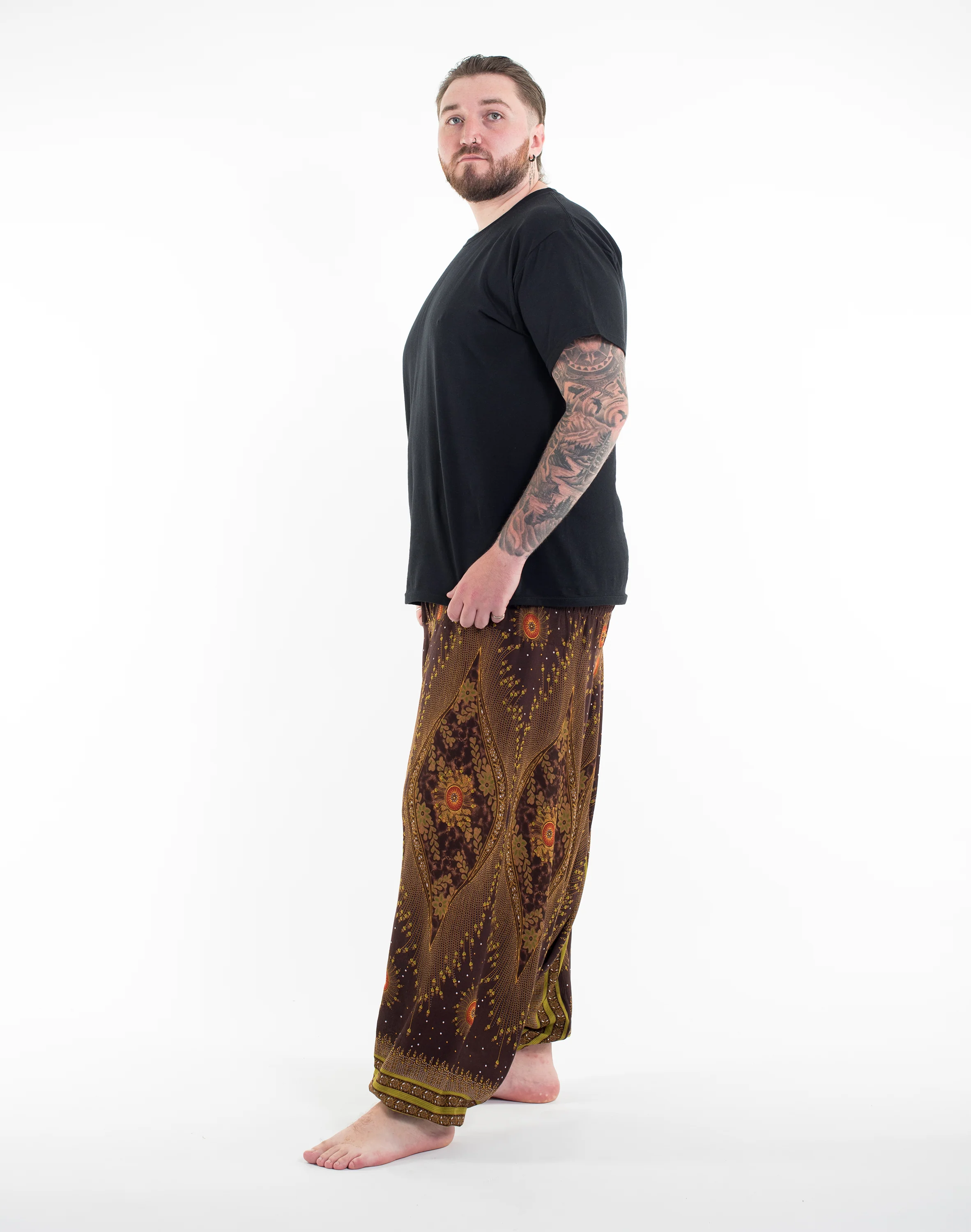 967-Plus-Size-Peacock-Eyes-Drop-Crotch-Men-s-Harem-Pants-in-Brown-3.webp Plus Size Peacock Eyes Drop Crotch Men's Harem Pants in Brown