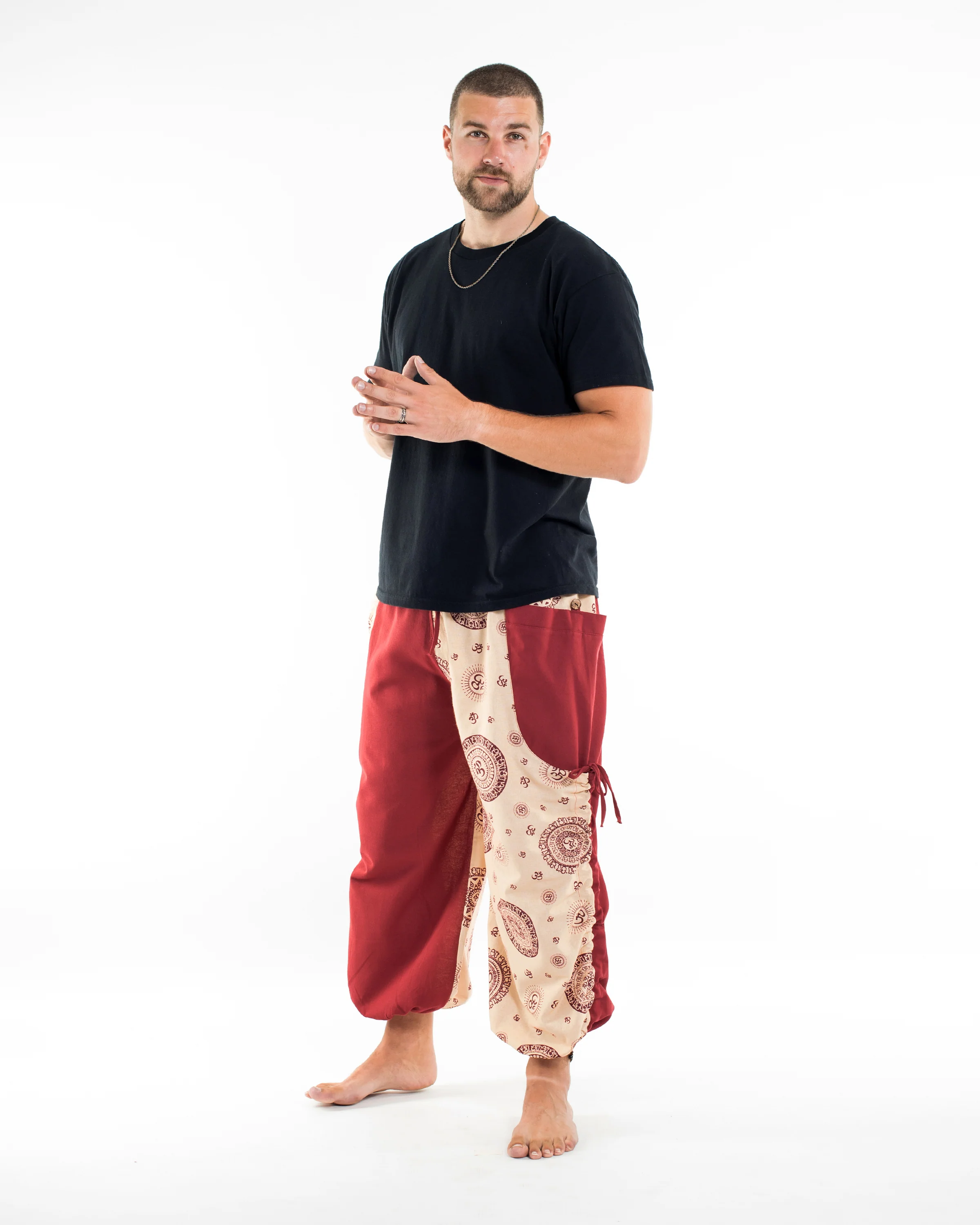 971-Two-Tone-Om-Prints-Men-s-Cotton-Pants-in-Cream-3.webp Two Tone Om Prints Men's Cotton Pants in Cream
