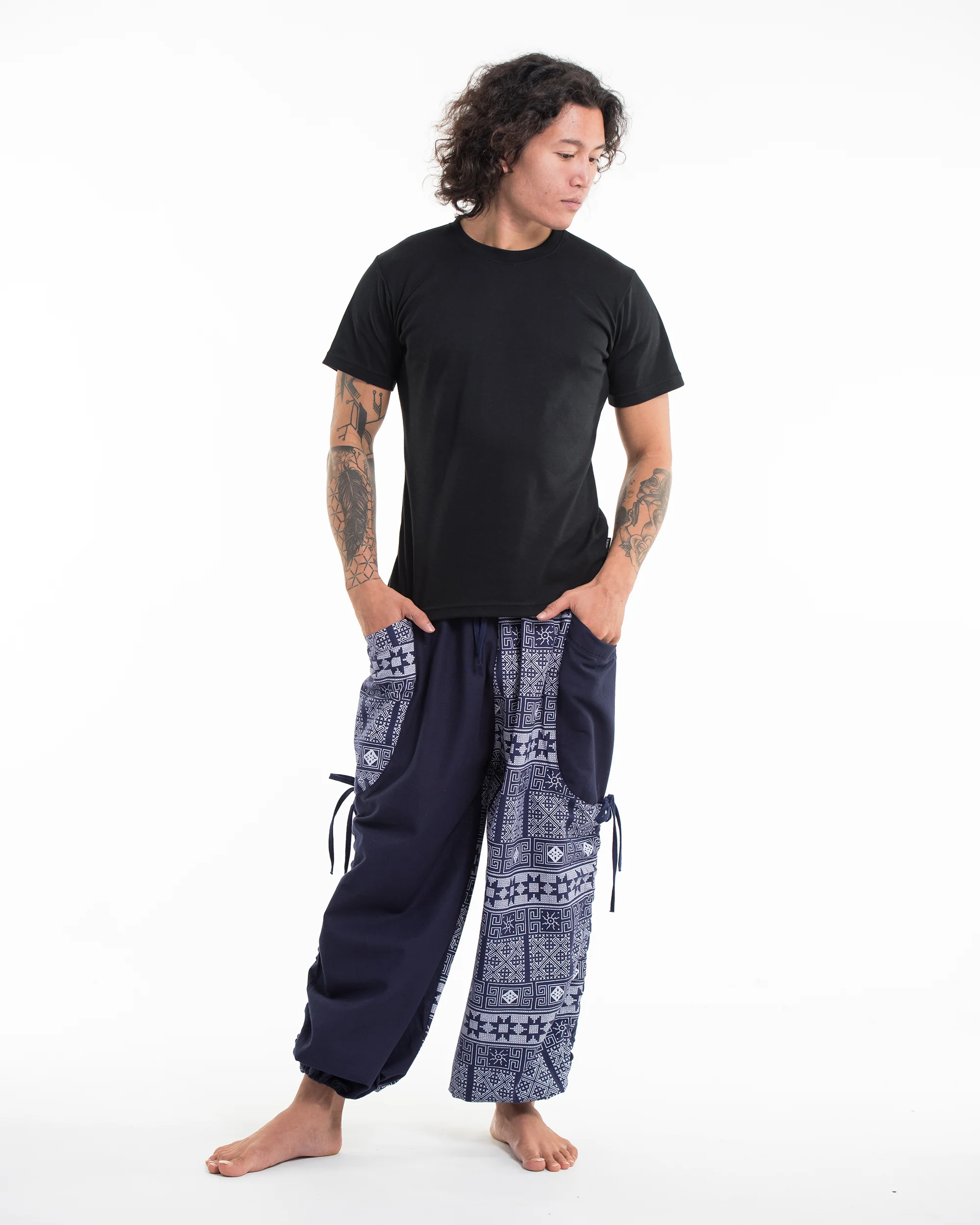 976-Two-Tone-Traditional-Prints-Men-s-Cotton-Pants-in-Navy-3.webp Two Tone Traditional Prints Men's Cotton Pants in Navy