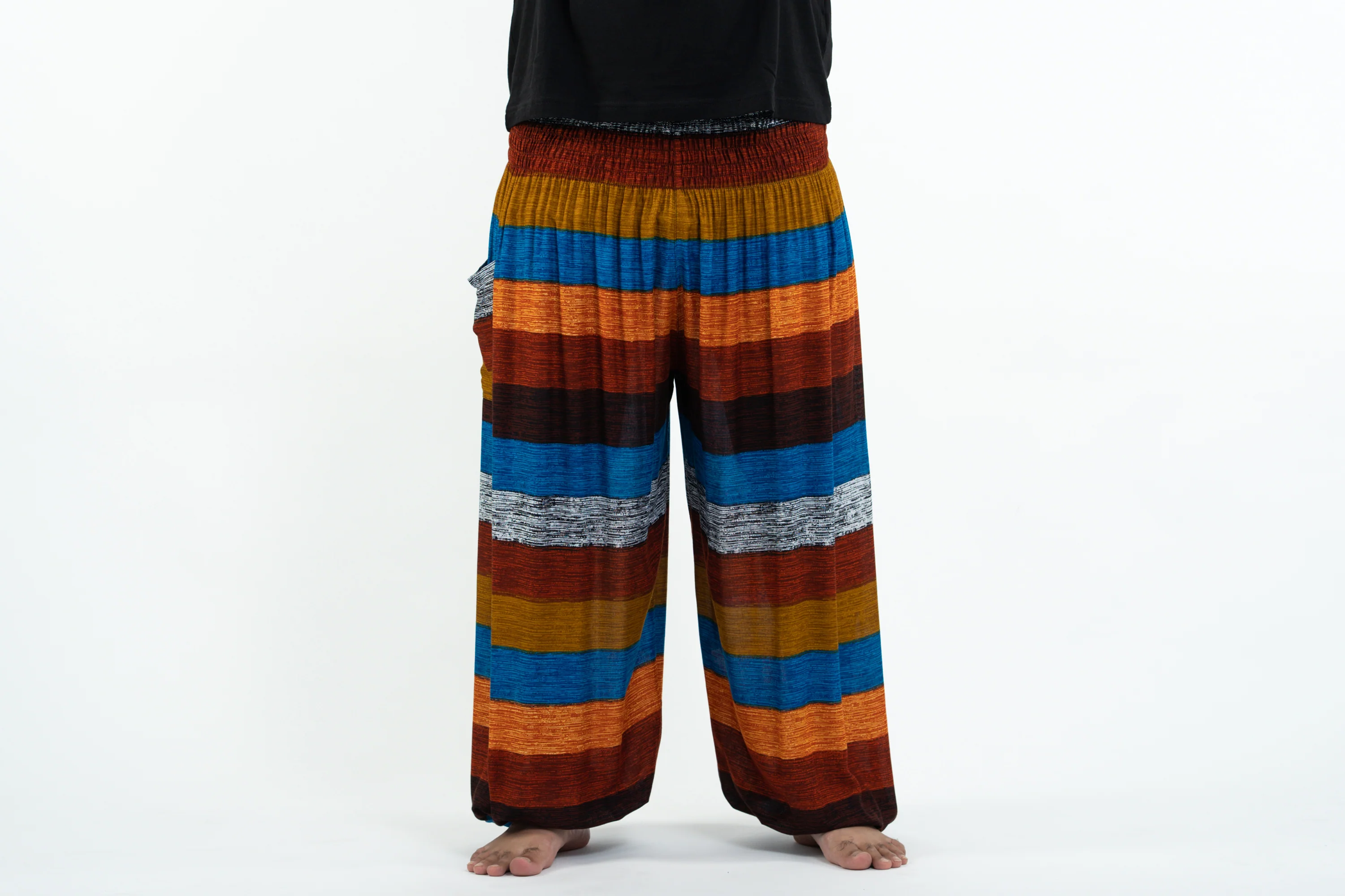Plus Size Boho Striped Men's Harem Pants in Rust