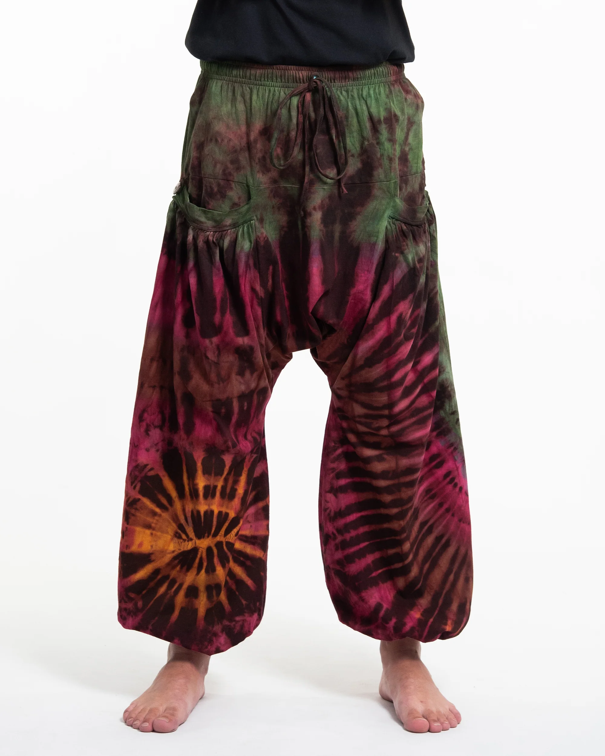 983-Tie-Dye-Cotton-Men-Harem-Pants-in-Green-Magenta-2.webp Tie Dye Cotton Men Harem Pants in Green Magenta