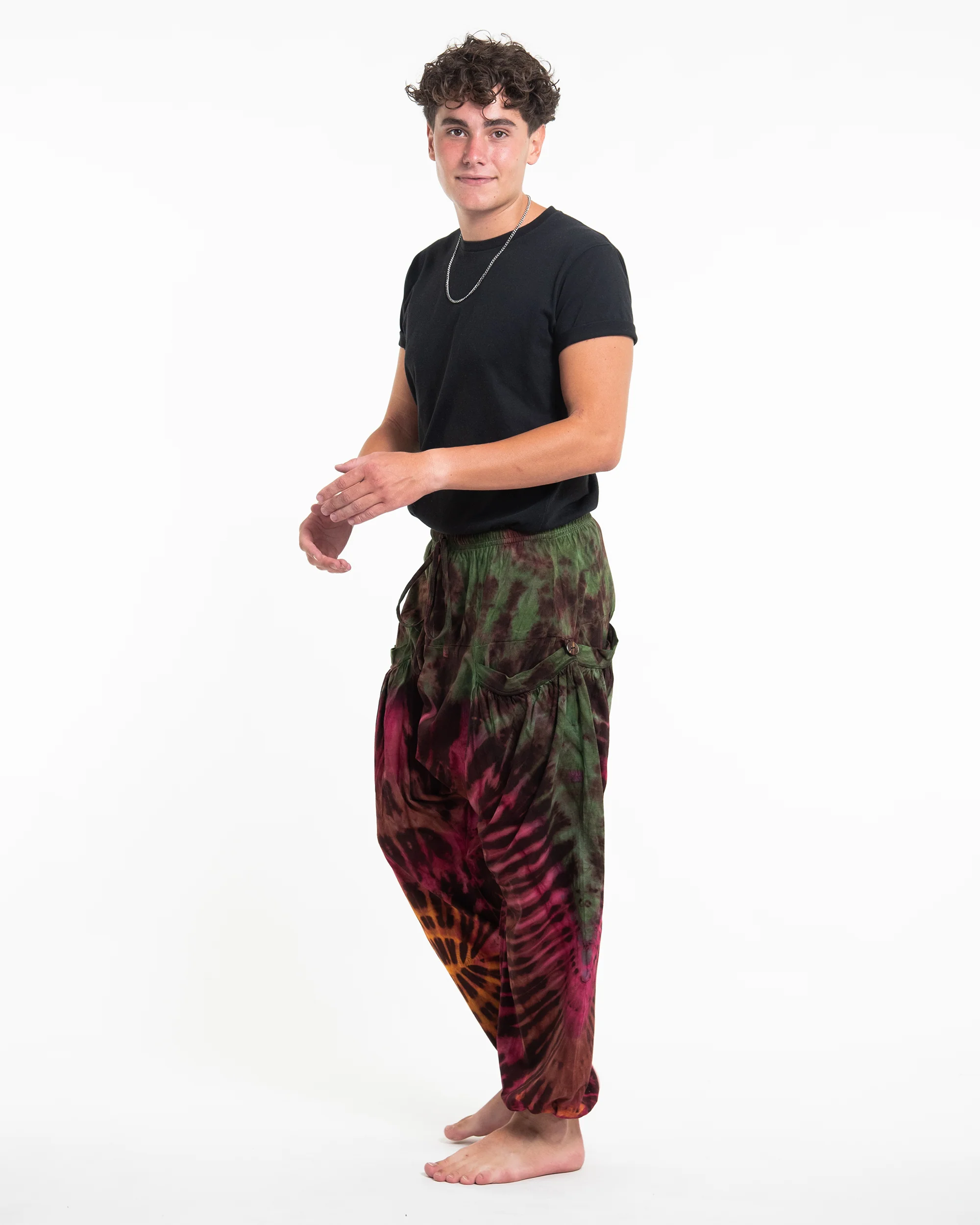 983-Tie-Dye-Cotton-Men-Harem-Pants-in-Green-Magenta-3.webp Tie Dye Cotton Men Harem Pants in Green Magenta