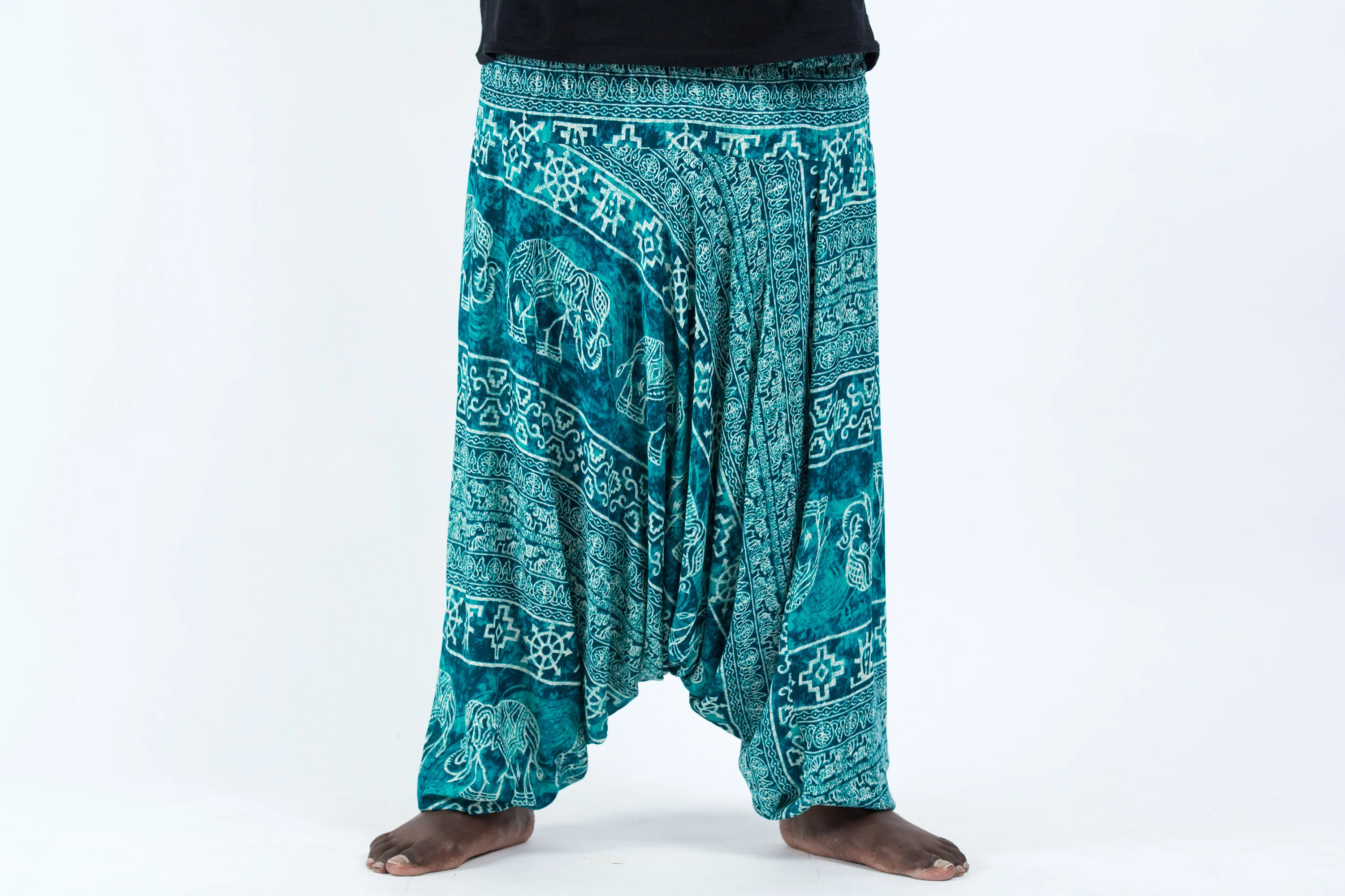 Plus Size Marble Elephant Drop Crotch Men's Elephant Pants in Turquoise