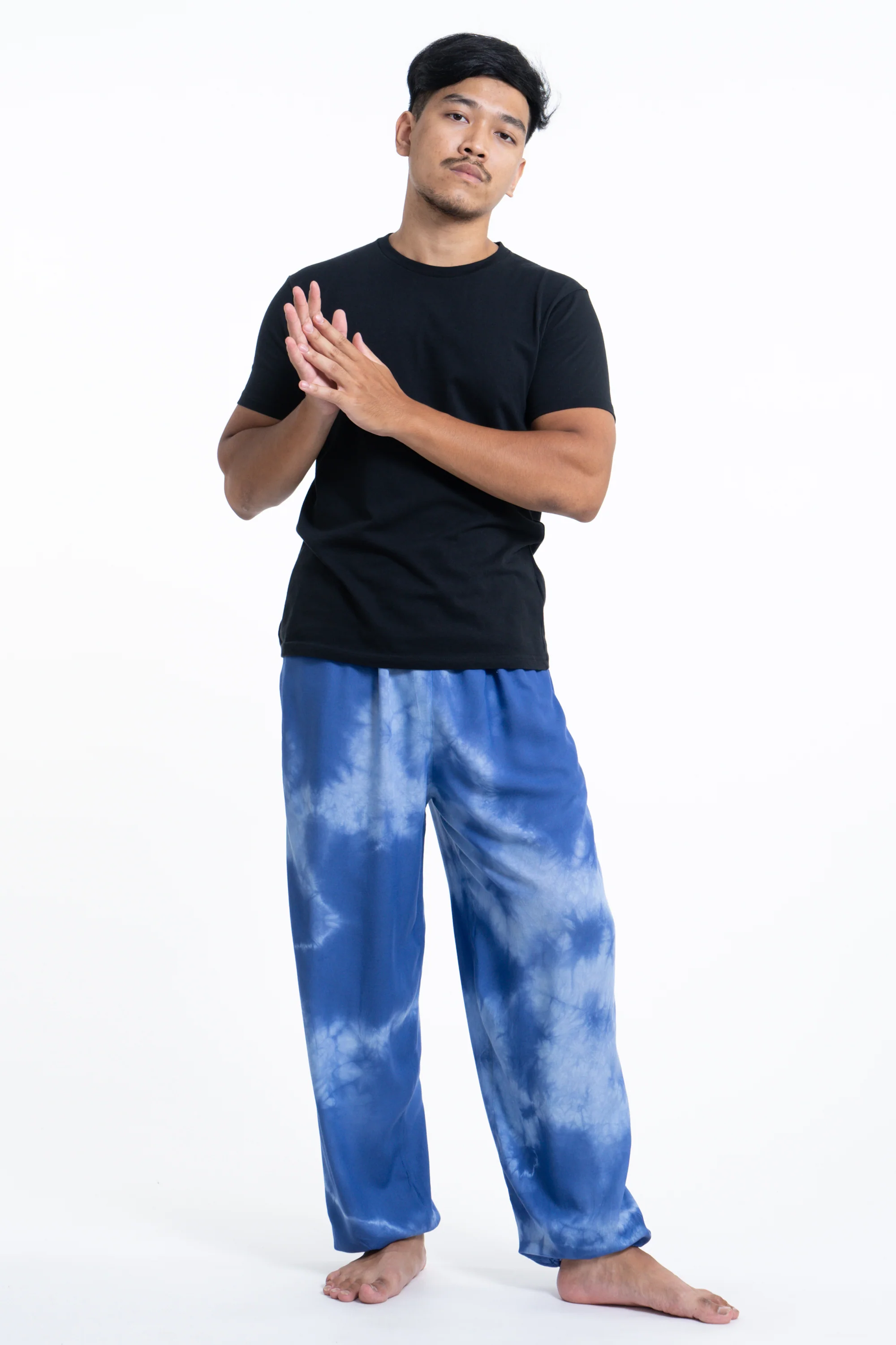 Tie Dye Drawstring Men's Yoga Massage Pants in Blue