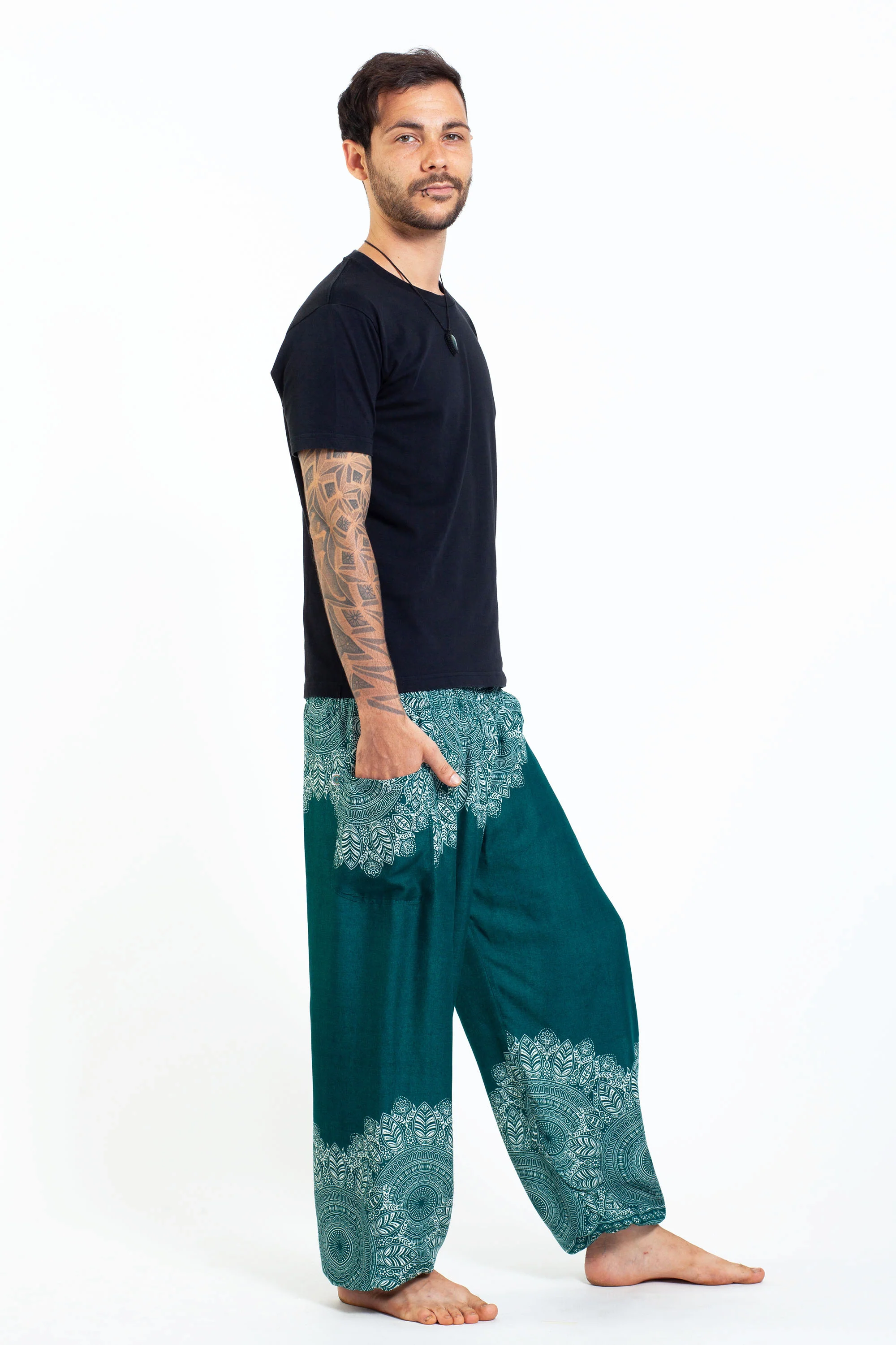 993-Floral-Mandalas-Men-s-Harem-Pants-in-Teal-3.webp Floral Mandalas Men's Harem Pants in Teal