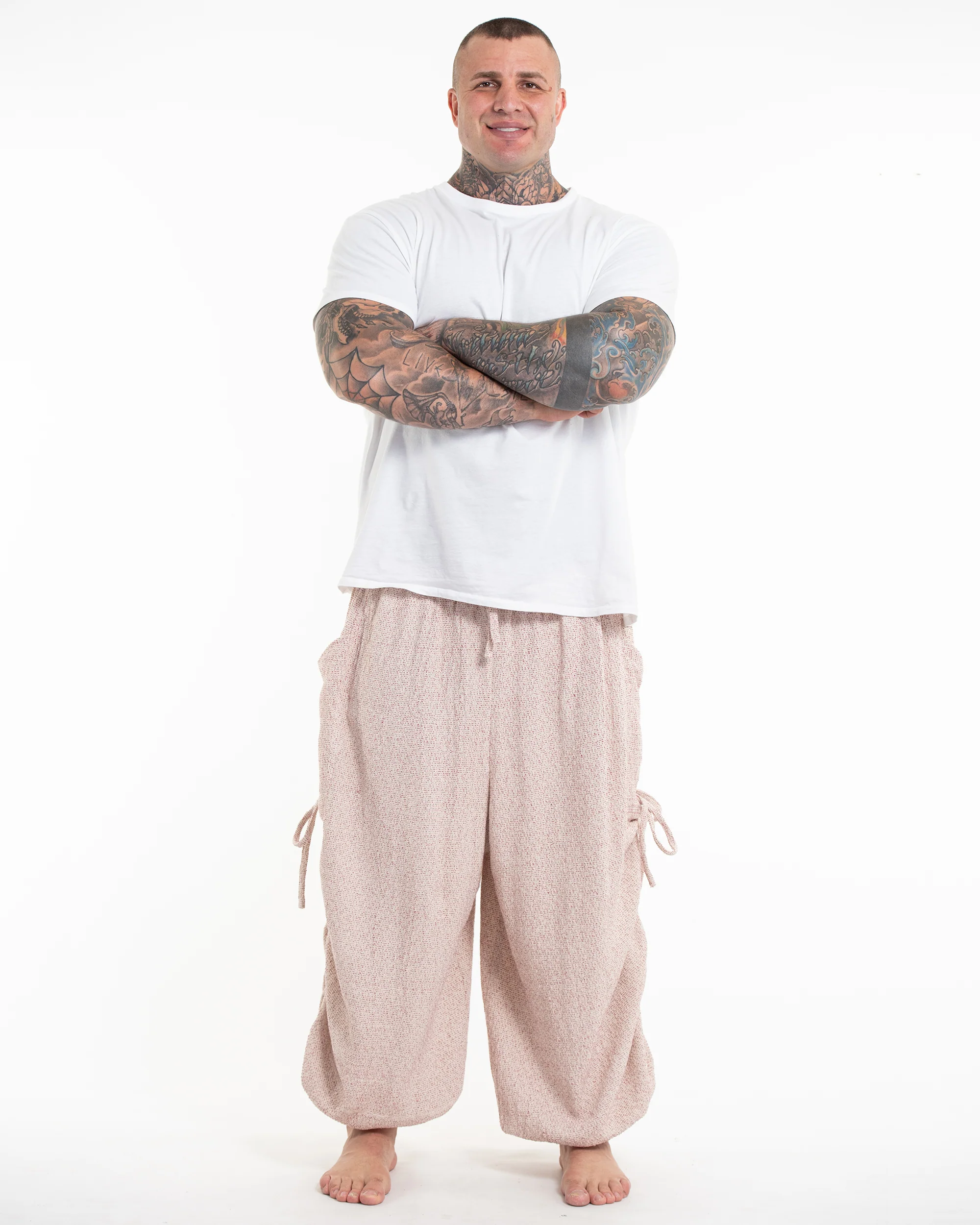 Plus Size Men's Ribbed Cotton Pants in Pink