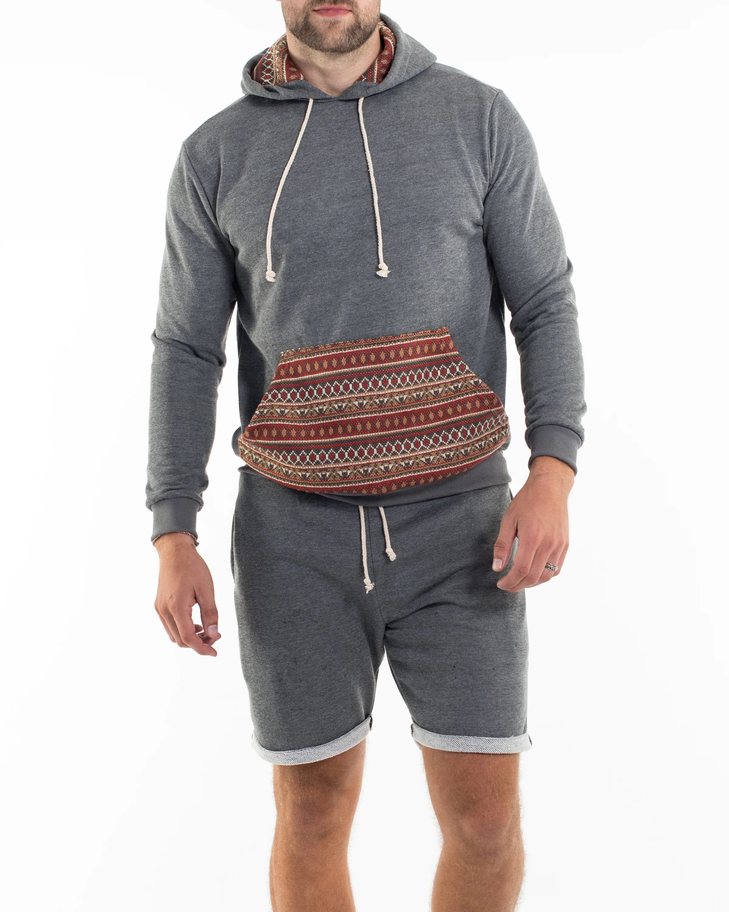 Men's Terry Shorts with Tribal Pockets in Black (Size M - XL)